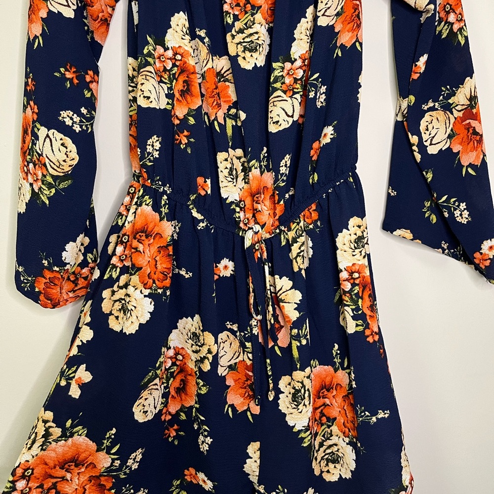 Dark Blue, floral romper, size small.
